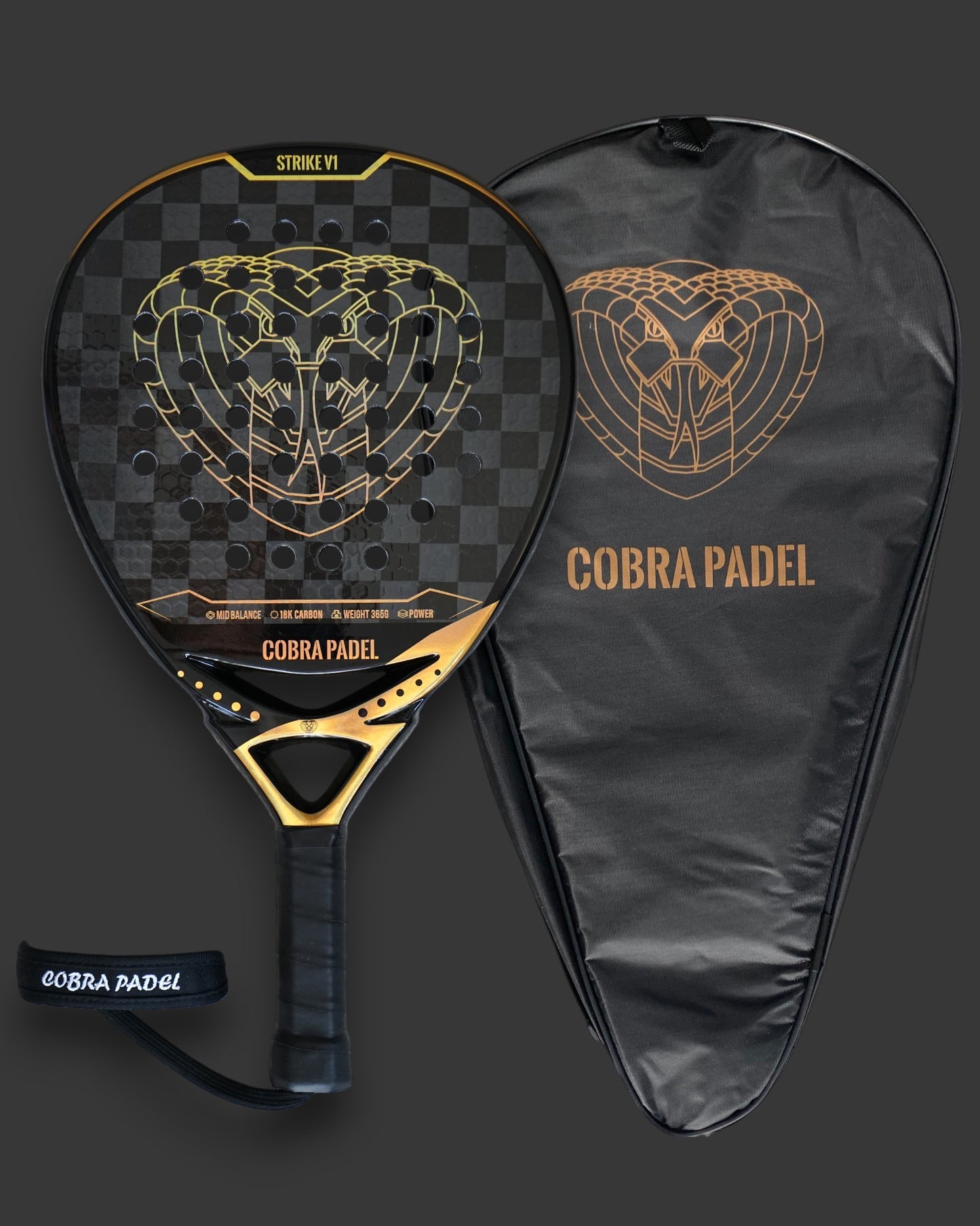 Strike V1 – 18K Carbon Goud Padel Racket | Druppelvorm, Mid Balance, 365g