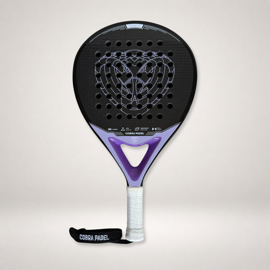 Front view of Cobra Padel Flow V1 Purple 3K racket