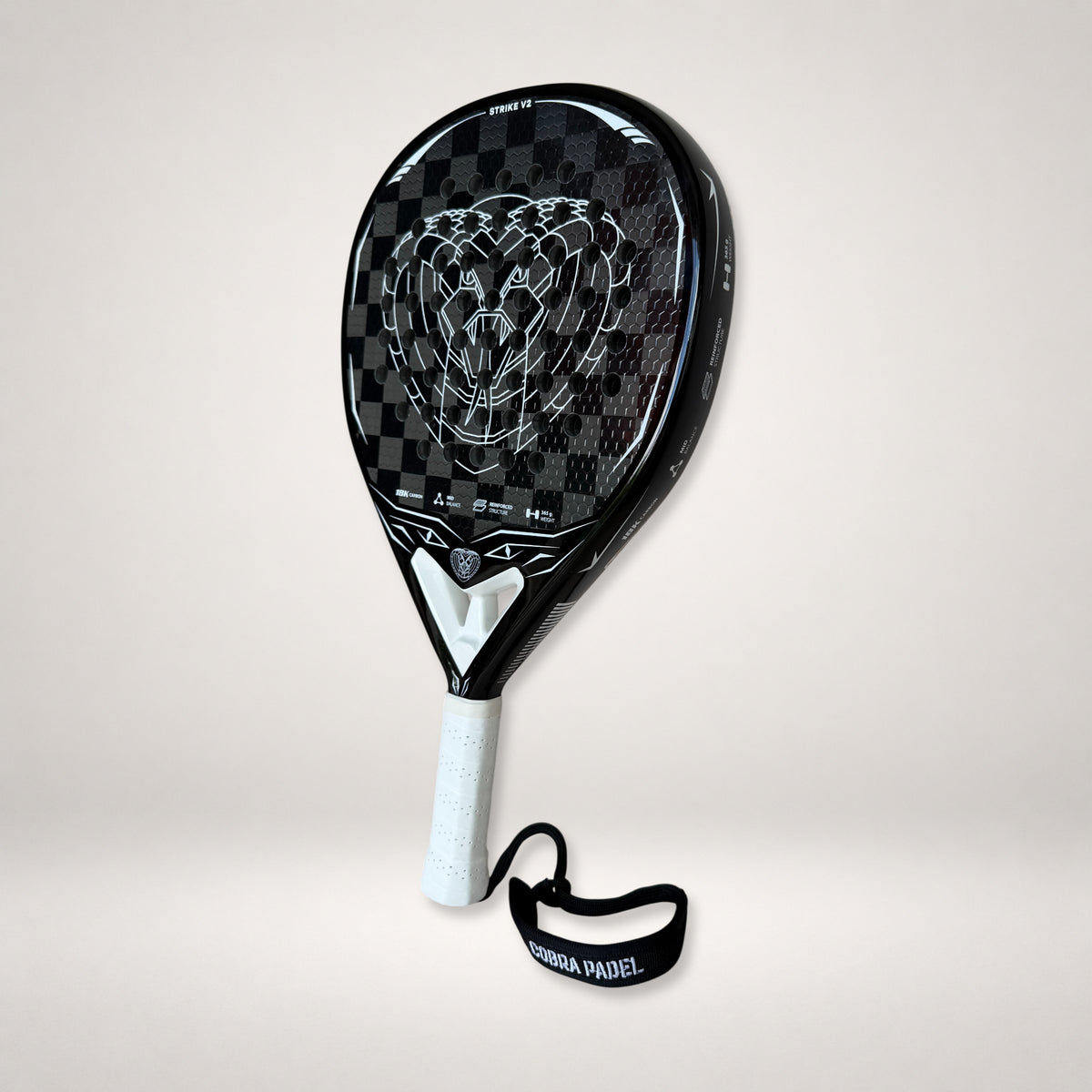 Cobra Padel Strike V2 White 18K teardrop padel racket