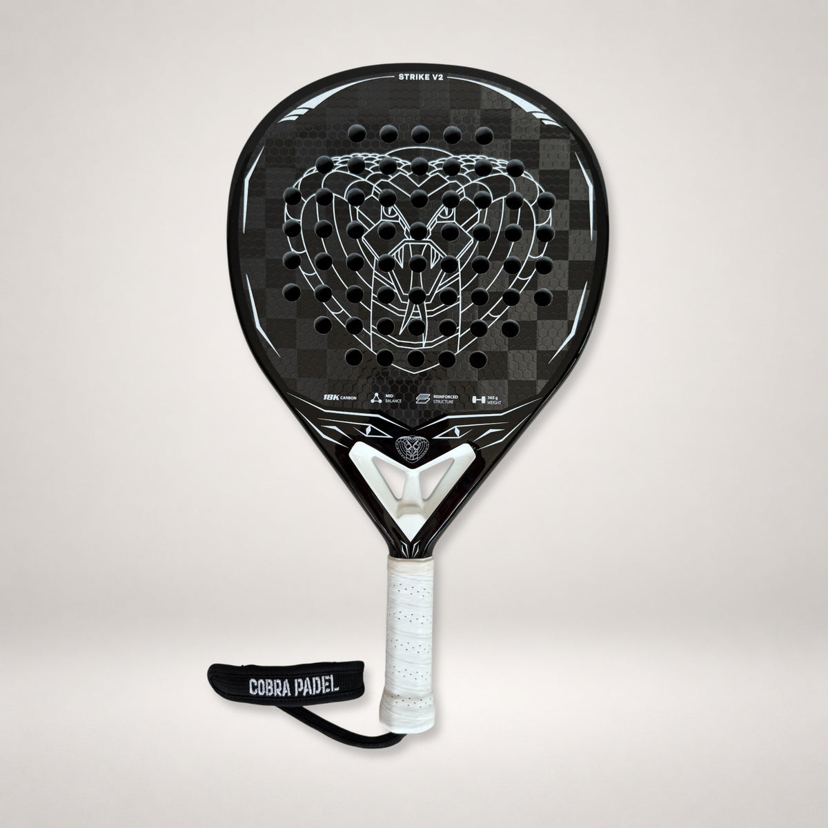 Front view of Cobra Padel Strike V2 White 18K racket