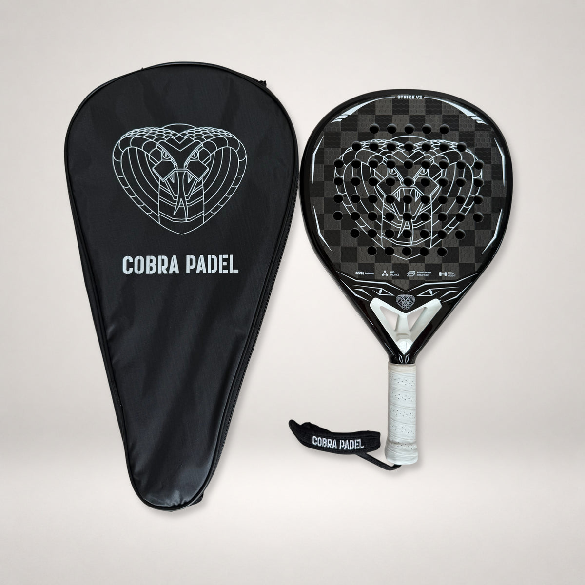 Cobra Padel Strike V2 racket with protective cover